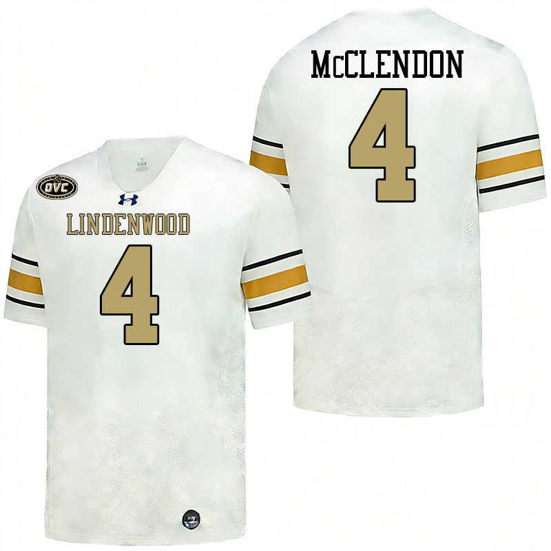 Lindenwood Lions #4 Kobe McClendon College Football Jerseys,Uniforms-White